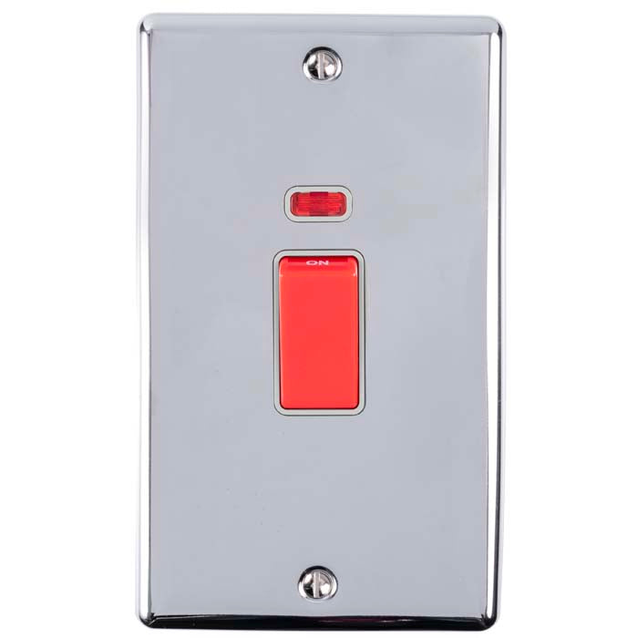 Carlisle Brass Numeral Face Fix (No.4) 76Mm in chrome finish, featuring a red rocker switch and an indicator light above, mounted on a rectangular metal plate with two screws.
