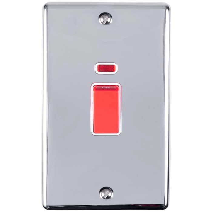 Carlisle Brass Numeral Face Fix (No.4) 76Mm in chrome finish, featuring a red switch and indicator light, with a rectangular design and two mounting screws at the top and bottom.