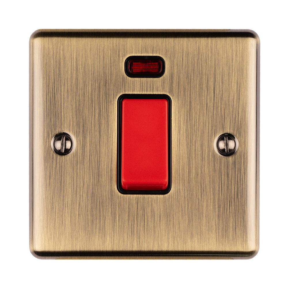 Carlisle Brass Numeral Face Fix (No.4) 76Mm in brushed brass finish, featuring a rectangular red switch at the center, with two visible mounting screws on either side.