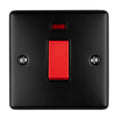Carlisle Brass Numeral Face Fix (No.4) 76Mm in a black finish, featuring a red push-button switch and a small indicator light at the top. The design includes two mounting screws, providing a simple and functional appearance.