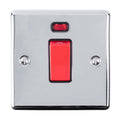 Carlisle Brass Numeral Face Fix (No.4) 76Mm switch in chrome finish, featuring a red rocker switch and indicator light, designed for wall mounting with visible screws.