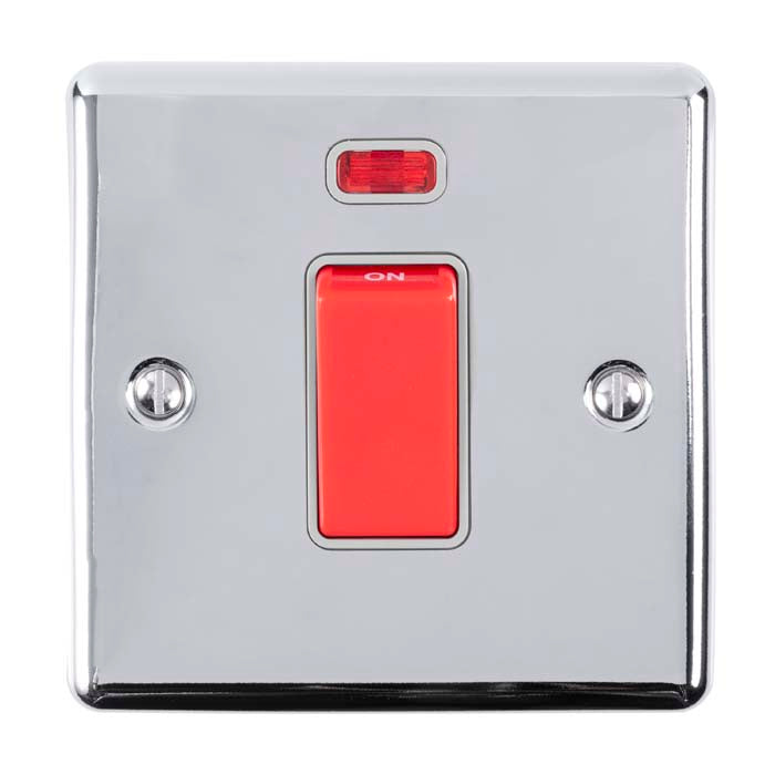 Carlisle Brass Numeral Face Fix (No.4) 76Mm in chrome finish featuring a red switch, an indicator light at the top, and two visible mounting screws. The switch is labeled "ON."