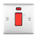 Carlisle Brass Numeral Face Fix (No.4) 76Mm in brushed stainless steel, featuring a prominent red switch in the center and a small indicator light above it. The surface is smooth with two visible screw holes for mounting.