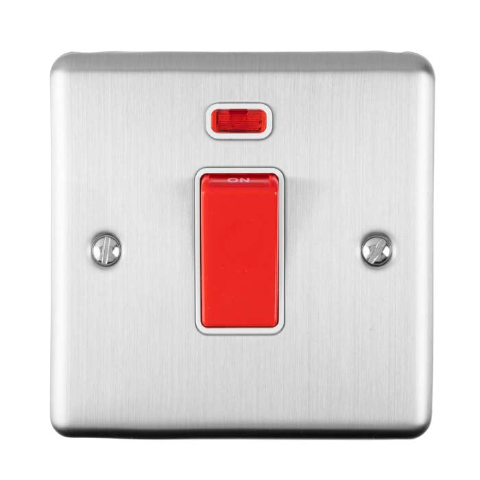 Carlisle Brass Numeral Face Fix (No.4) 76Mm in brushed stainless steel, featuring a red rocker switch and an indicator light above. The design includes two visible mounting screws on the surface.