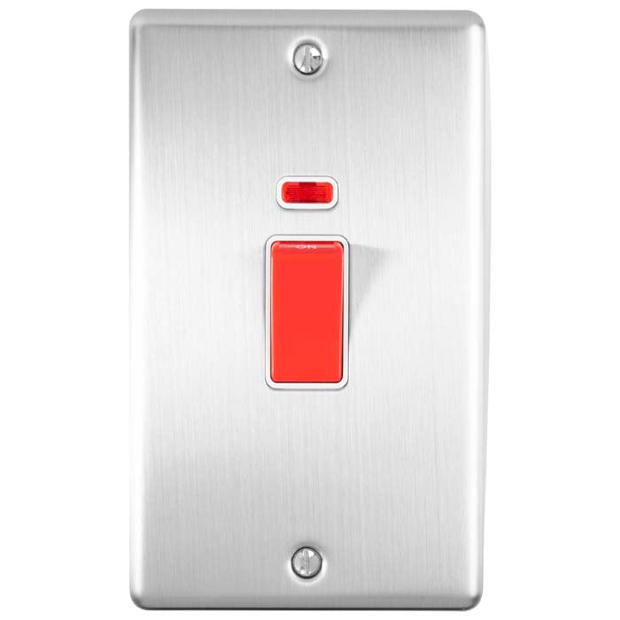 Carlisle Brass Numeral Face Fix (No.4) 76Mm in a brushed stainless steel finish, featuring a prominent red switch and indicator light, designed for durability and visibility.
