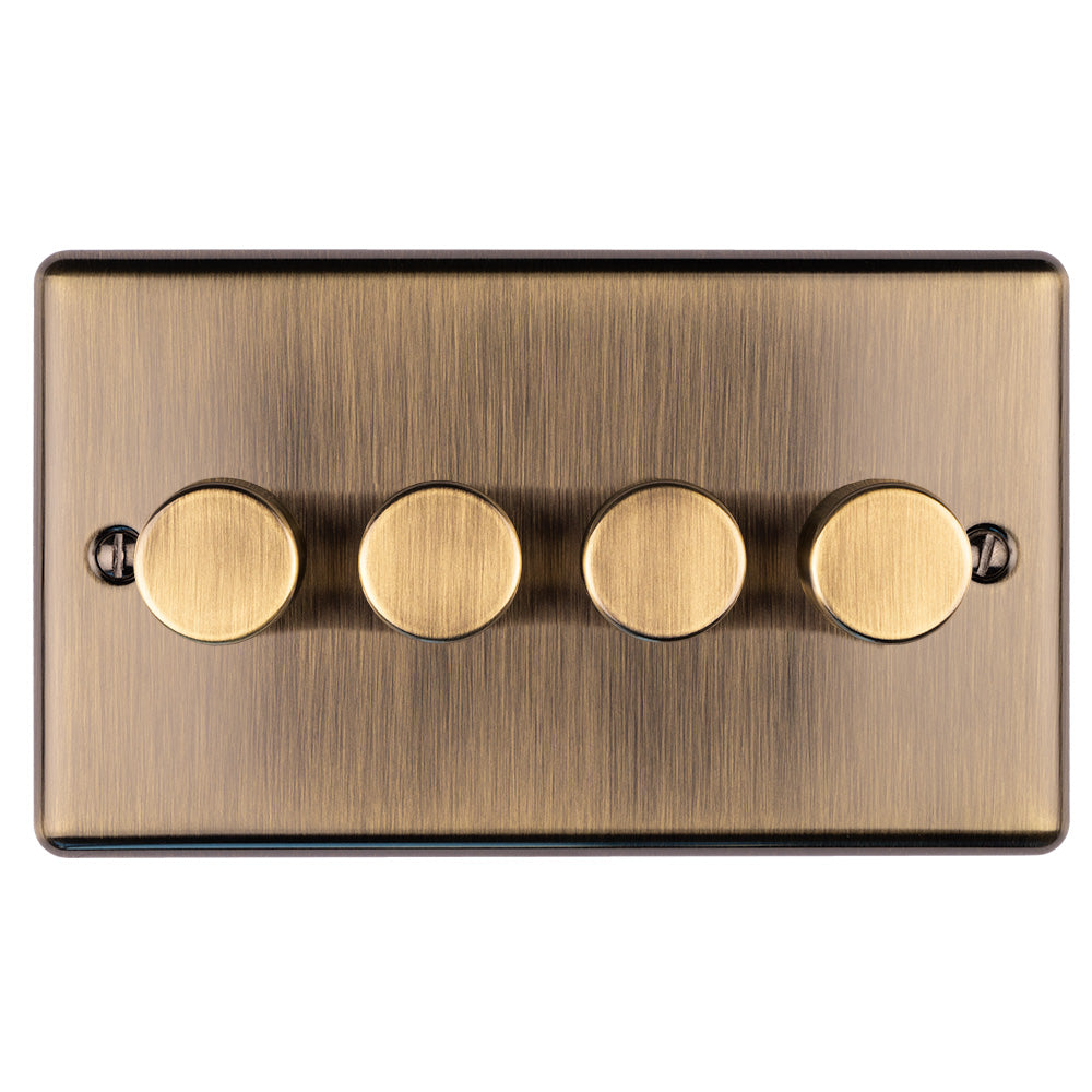 Carlisle Brass Numeral Face Fix (No.4) in antique brass finish, featuring a rectangular plate with four round control knobs arranged horizontally.