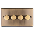 Carlisle Brass Numeral Face Fix (No.4) in antique brass finish, featuring a rectangular plate with four round control knobs arranged horizontally.