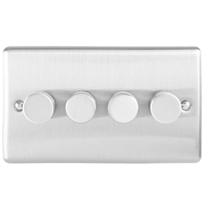 Carlisle Brass Numeral Face Fix (No.4) in a brushed stainless steel finish, featuring four circular knobs on a rectangular plate designed for an elegant look.