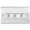 Carlisle Brass Numeral Face Fix (No.4) in a brushed stainless steel finish, featuring four circular knobs on a rectangular plate designed for an elegant look.