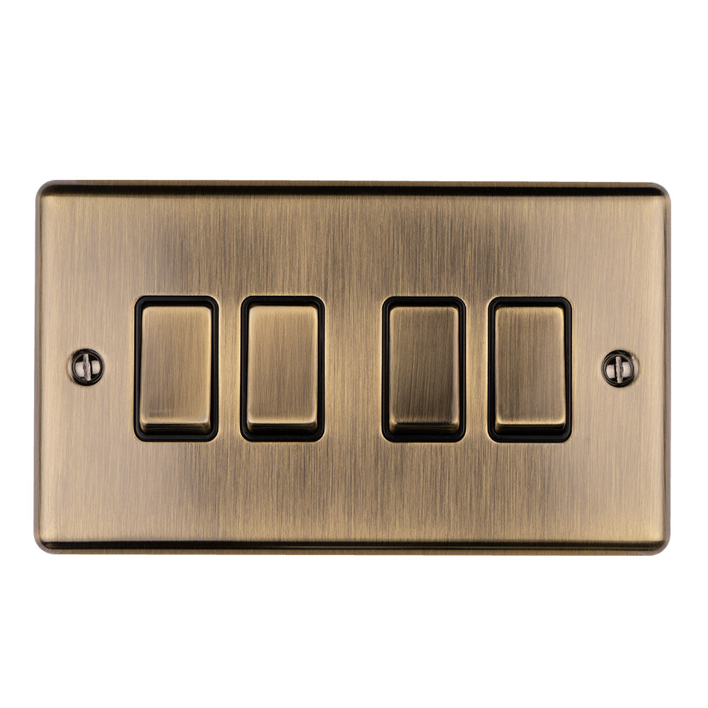 Carlisle Brass Numeral Face Fix (No.4) 76Mm in brushed antique brass finish, featuring three toggle switches on a rectangular backplate, complete with visible mounting screws.
