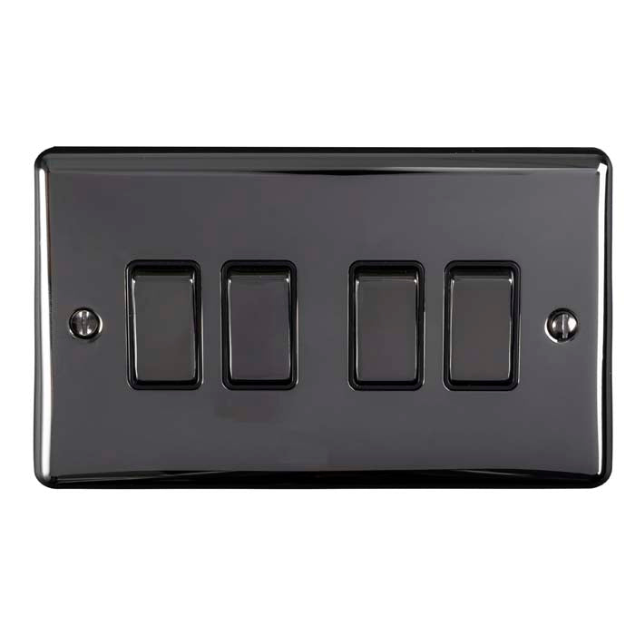 Carlisle Brass Numeral Face Fix (No.4) 76Mm in black, featuring a glossy finish with four switch buttons and a rectangular design, suitable for electrical installations.