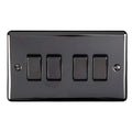 Carlisle Brass Numeral Face Fix (No.4) 76Mm in black, featuring a glossy finish with four switch buttons and a rectangular design, suitable for electrical installations.