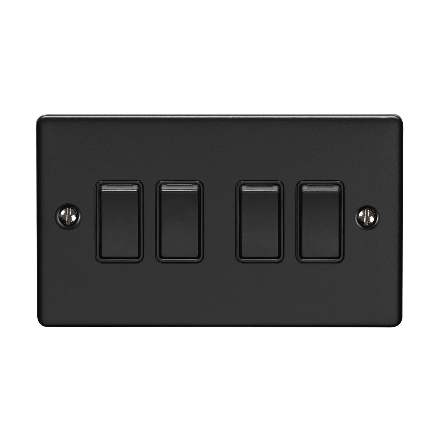 Carlisle Brass Numeral Face Fix (No.4) 76Mm in black featuring four rocker switches, designed with a simple rectangular plate and visible mounting screws for installation.