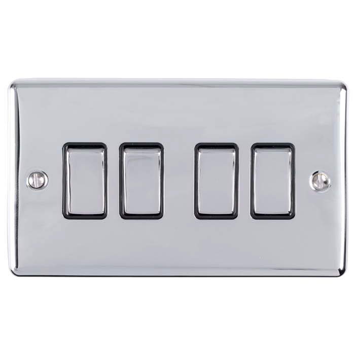 Carlisle Brass Numeral Face Fix (No.4) in chrome finish, featuring a rectangular plate with four toggle switches and a sleek, shiny surface.