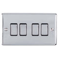 Eurolite Enhance Decorative 4 Gang Switch in polished chrome featuring four toggle switches with a sleek, reflective finish and visible mounting screws.