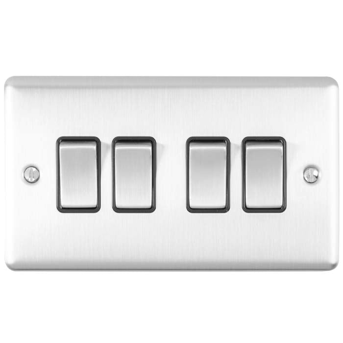 Carlisle Brass Numeral Face Fix (No.4) 76Mm in stainless steel, featuring a rectangular plate with three toggle switches. The switches have a brushed finish with black trim, mounted on a smooth metallic background.