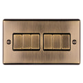 Eurolite Enhance Decorative 6 Gang Switch in antique finish, featuring six toggle switches arranged in two rows on a brushed metal plate.