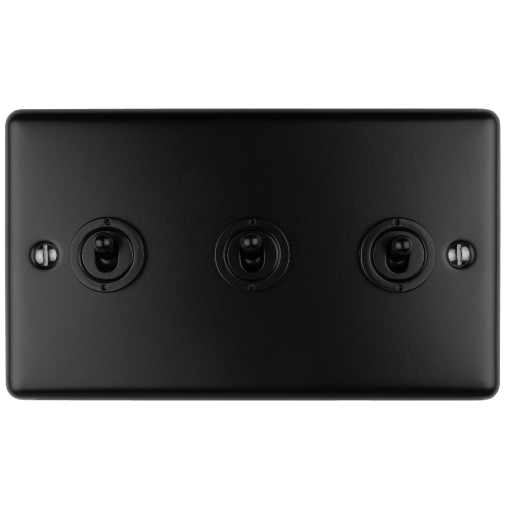 Enhance Decorative 3 Gang Toggle Switch - Matt Black