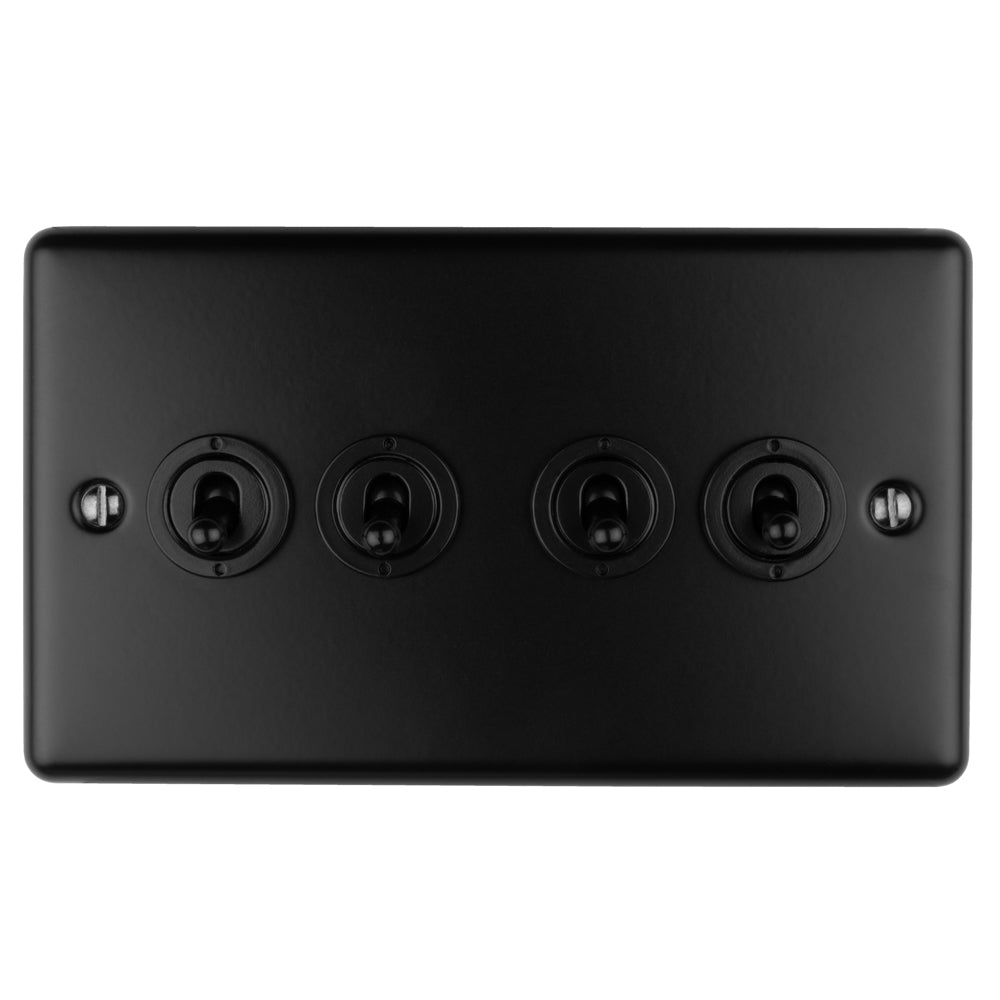 Enhance Decorative 4 Gang Toggle Switch - Matt Black