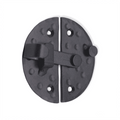 Spira Brass Marvel Cabinet Lock in a black finish, featuring a round shape with a textured surface and two screw holes for installation.