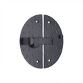 Spira Brass Marvel Cabinet Lock in black finish, featuring an oval shape with a textured surface and a sliding latch mechanism, designed for secure cabinet closure.