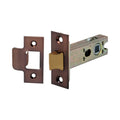 Spira Brass Heavy-Duty Double-Sprung Tubular Latch in satin brass finish, measuring 76mm, featuring a rectangular faceplate and a cylindrical mechanism for secure locking.