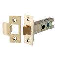Spira Brass Heavy-Duty Double-Sprung Tubular Latch in satin brass finish, measuring 76mm, featuring a brass bolt and a rectangular strike plate.