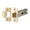 Spira Brass Heavy-Duty Double-Sprung Tubular Latch in satin brass, measuring 76mm, features a robust latch mechanism and a sleek finish, suitable for various door types with included strike plate.