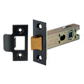 Spira Brass Heavy-Duty Double-Sprung Tubular Latch in satin brass finish, measuring 76mm, includes a metal latch and strike plate with a wooden insert for added durability.