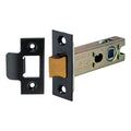 Spira Brass Heavy-Duty Double-Sprung Tubular Latch in satin brass finish, measuring 76mm. The latch features a tubular design with a metal body and a wooden strike plate.