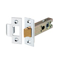 Spira Brass Heavy-Duty Double-Sprung Tubular Latch in satin brass finish, measuring 76mm, featuring a solid brass mechanism and accompanying strike plate for installation.