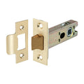 Spira Brass Heavy-Duty Double-Sprung Tubular Latch in satin brass finish, measuring 76mm, includes metal latch mechanism and strike plate for secure door locking.