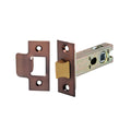 Spira Brass Heavy-Duty Double-Sprung Tubular Latch in satin brass finish, featuring a rectangular strike plate and a cylindrical body, measuring 76 mm, designed for durability and security.
