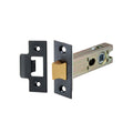 Spira Brass Heavy-Duty Double-Sprung Tubular Latch in satin brass finish, measuring 76mm. The latch includes a black metal strike plate and features a wood block for smooth operation.