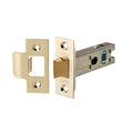 Spira Brass Heavy-Duty Double-Sprung Tubular Latch in satin brass finish, measuring 76mm, featuring a solid brass bolt and sturdy strike plate for secure door operation.