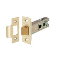Spira Brass Heavy-Duty Double-Sprung Tubular Latch in satin brass, measuring 76mm, includes a latch mechanism and matching strike plate. The latch features a durable build suitable for long-term use.