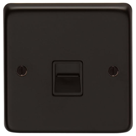 Eurolite Stainless Steel Telephone Master in matt black, featuring a simple square design with a toggle switch at the center and two screws for installation.