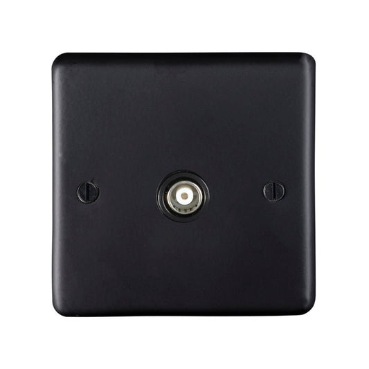 Eurolite Stainless Steel TV in matte black finish, designed with a square shape and a central connection port, made from durable materials for a modern appearance.