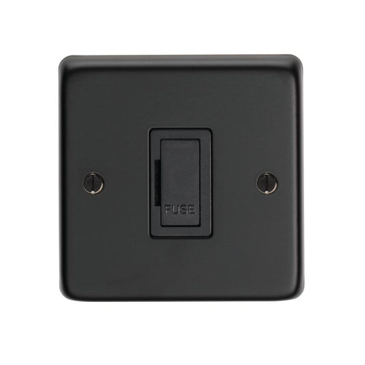 Eurolite Stainless Steel Unswitched Fuse Spur in matt black finish, featuring a central switch labeled 'FUSE' with two screws for mounting.