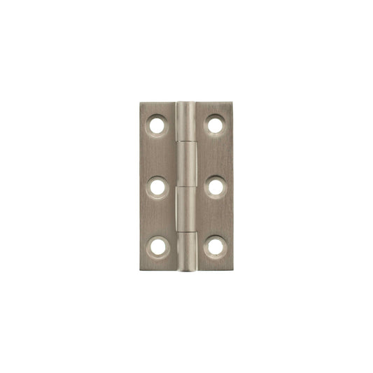Atlantic Millhouse Brass Cabinet Butt Hinges measuring 50mm x 28mm x 2mm, featuring a brushed brass finish with six holes for easy installation.