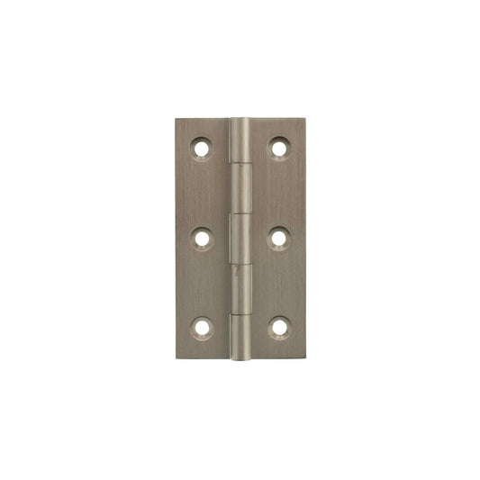 Atlantic Millhouse Brass Cabinet Butt Hinges measuring 75mm x 41mm x 2mm, featuring a brushed brass finish and six pre-drilled holes for easy installation.