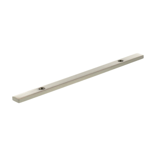 Atlantic Millhouse Brass Long Narrow Cabinet Handle Backplate measuring 128mm in length, featuring a slim rectangular design with two mounting holes.