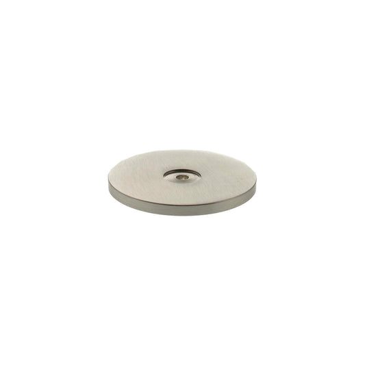 Atlantic Millhouse Brass Round Cabinet Handle Backplate in a polished brass finish, featuring a smooth, circular design with a center hole for installation.