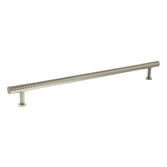 Atlantic Millhouse Brass Chrysler Diamond T-Bar Cabinet Pull Handle measuring 320mm, featuring a sleek, polished brass finish with a textured diamond pattern on the ends.