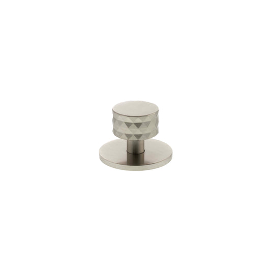 Millhouse Brass Chrysler Diamond Round Cabinet Knob Handle on Backplate