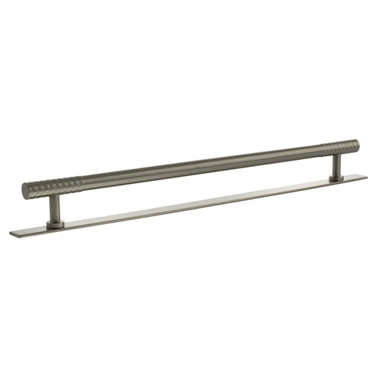 Atlantic Millhouse Brass Chrysler Diamond T-Bar Cabinet Pull Handle on Backplate measuring 320mm, featuring a sleek design with a diamond-patterned grip and a brushed brass finish.
