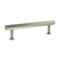 Atlantic Millhouse Brass Pennington Hexagonal T-Bar Cabinet Pull Handle, measuring 128mm, features a brushed brass finish with a sleek hexagonal design and is supported by two cylindrical ends.