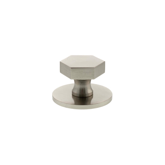 Millhouse Brass Pennington Hexagonal Cabinet Knob Handle on Backplate
