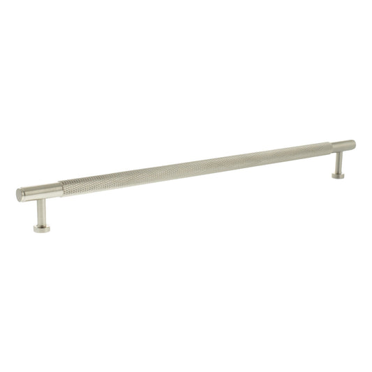 Atlantic Millhouse Brass Eiffel Knurled T-Bar Cabinet Pull Handle measuring 320mm in brushed brass finish, featuring a knurled texture along the length for grip and two sturdy mounting posts at each end.