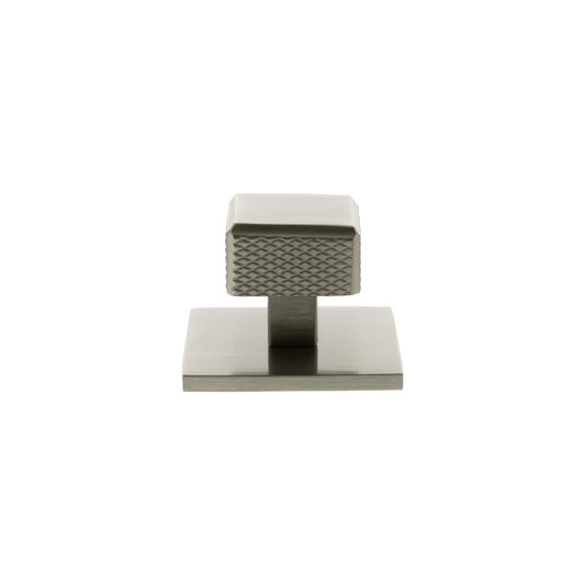 Millhouse Brass Eiffel Knurled Square Cabinet Knob Handle on Backplate
